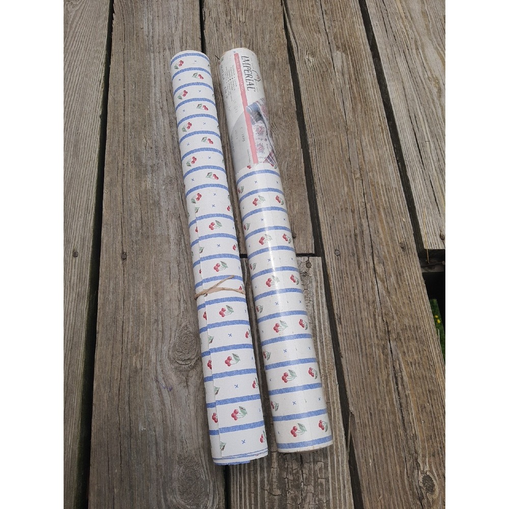Vintage 2PC Imperial Wall Covering Cherry Stripes Wall Paper Rolls 11ysx20.5"
